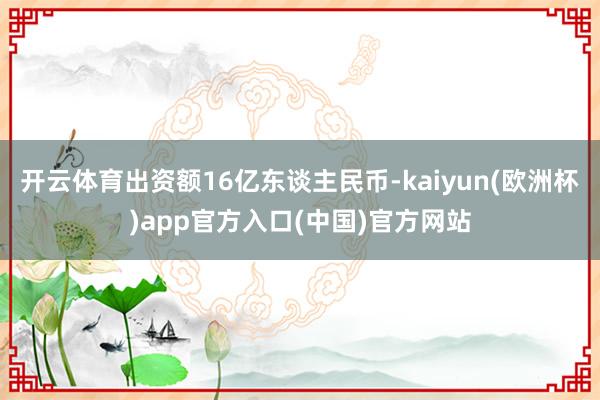 开云体育出资额16亿东谈主民币-kaiyun(欧洲杯)app官方入口(中国)官方网站